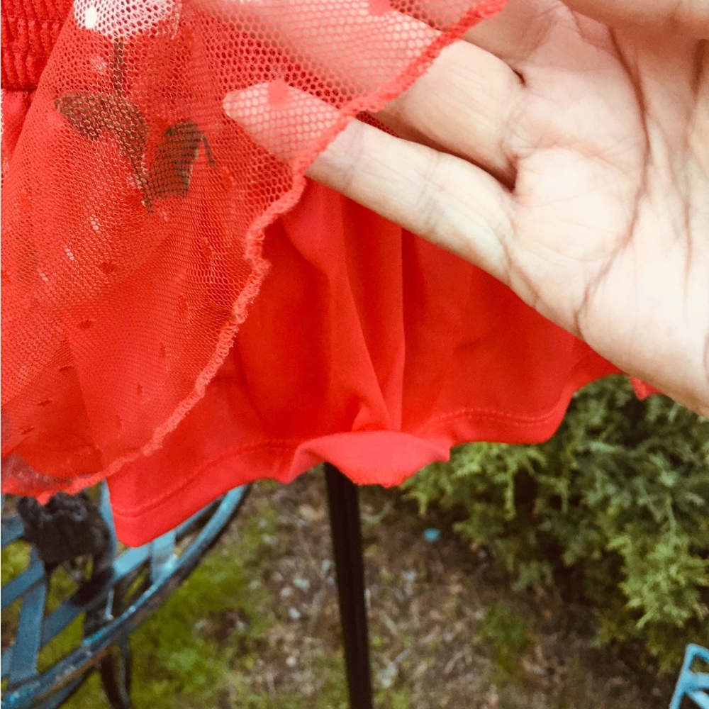 Willow Red Smocked stretchy mesh lined Peplum Tank Top - Picture 11 of 13